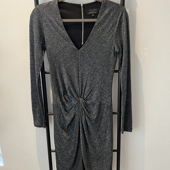Ted Baker Lizzey Metallic Twist Ruched Cocktail Dressed - Size 1/US 4 - Picture 2 of 8
